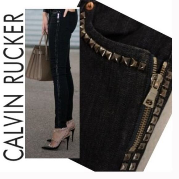 Rare Calvin Rucker Jeans Heartbreaker Sz 25 Black Silver Studs Designer Vintage - Picture 1 of 12